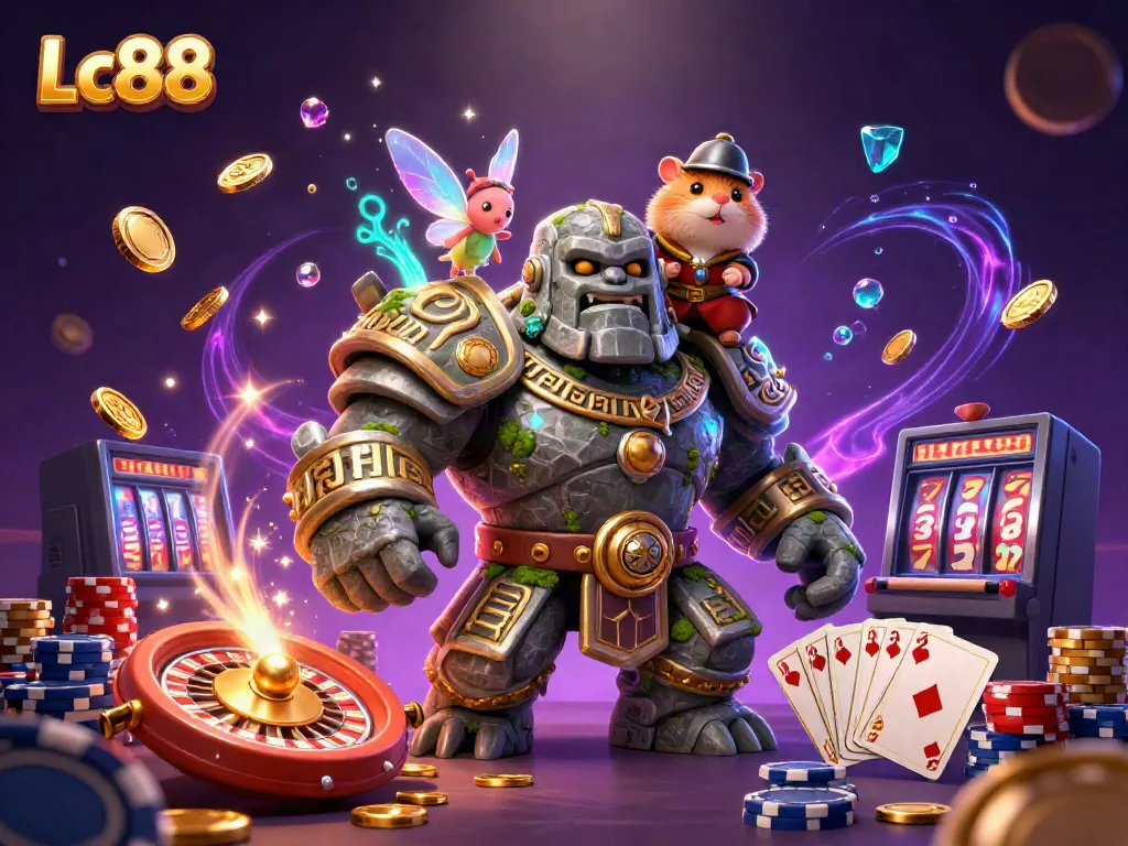 Experience the magic of Lc88 with a dynamic casino scene featuring fantasy characters.