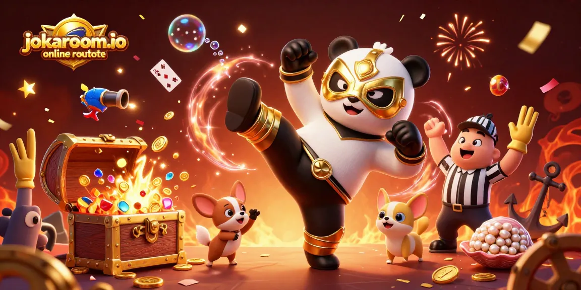 Exciting scene from jokaroom.io online roulette featuring a panda performing a kick while animals celebrate.
